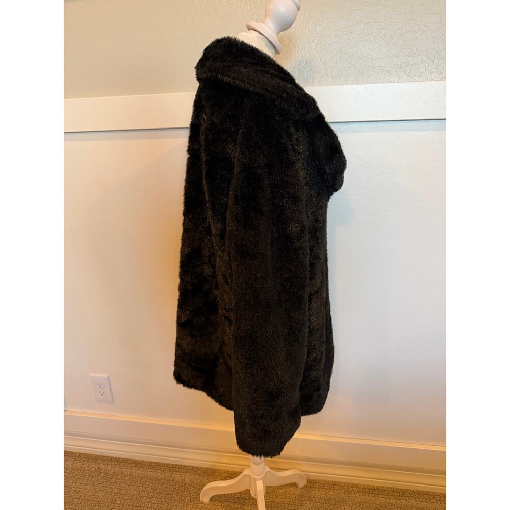 Vintage Groggy Black Faux Fur Coat Jacket Medium Plush Collared - Picture 4 of 8